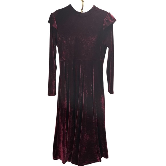 Dresses & Skirts - Velvet Burgundy Long Sleeve Maxi Ruffle Shoulder Cottagecore Witchy Prairie